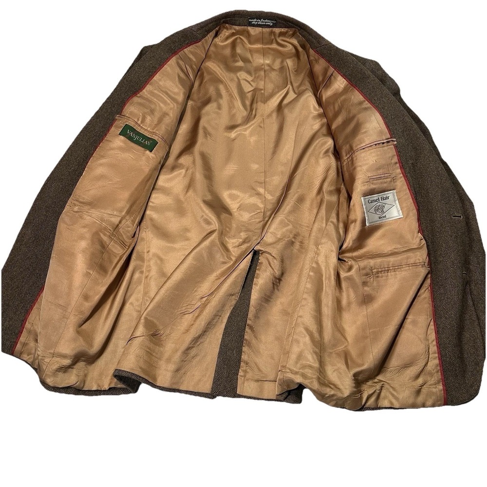 Van Jullen Brown CAMEL HAIR HERRINGBONE Sport Coat Blazer Jacket 40R Vintage - Picture 10 of 13